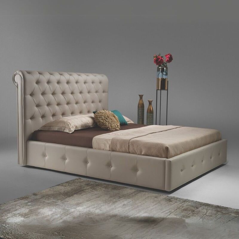 foto del prodotto letto matrimoniale contenitore in ecopelle color tortora 180x223 suliba