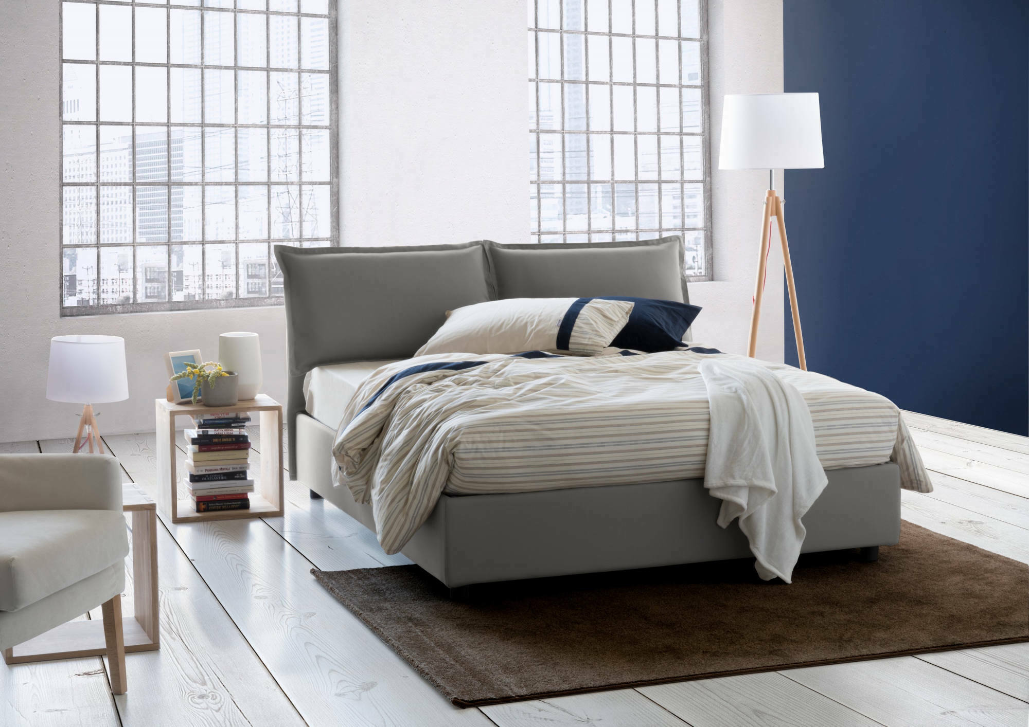 foto del prodotto letto matrimoniale deborah, letto contenitore con rivestimento in tessuto, 100 made in italy, apertura frontale, adatto per materasso cm 160x190,
