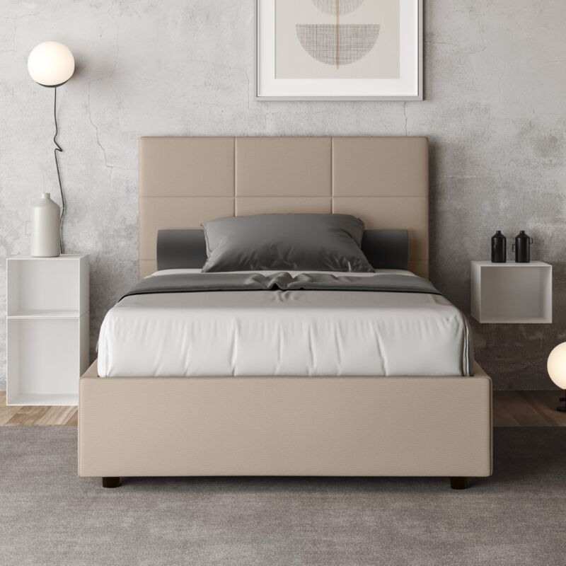 foto del prodotto letto matrimoniale francese contenitore imbottito 140x190 similpelle tortora mika