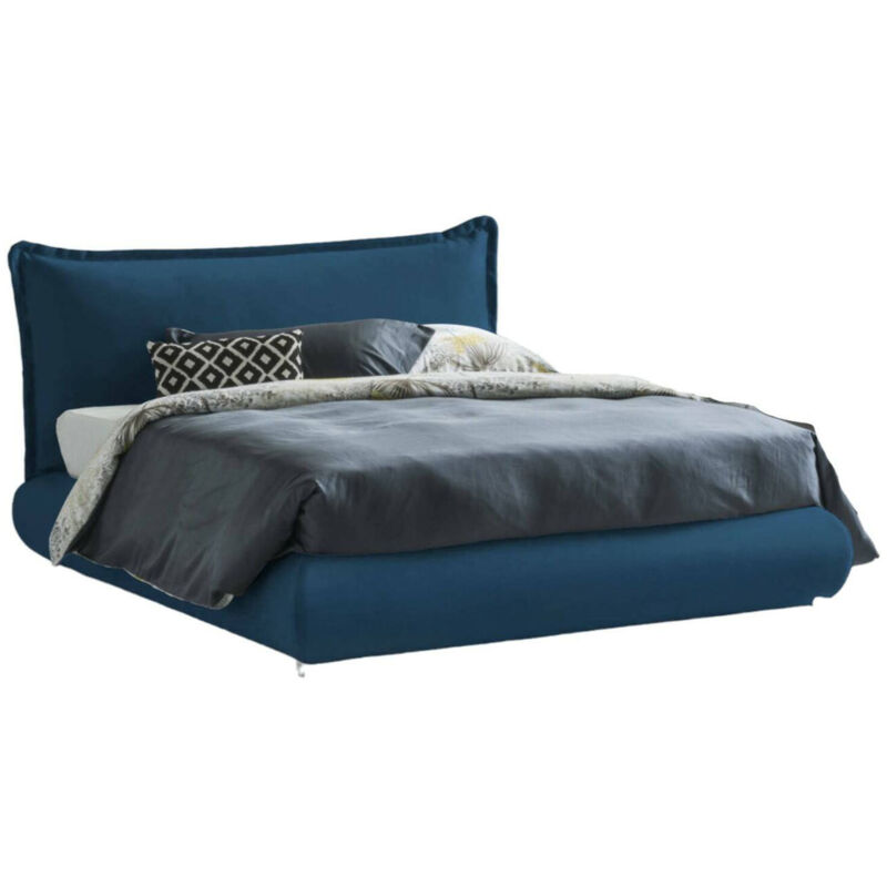 foto del prodotto letto matrimoniale geras, letto contenitore con rivestimento e testata in tessuto, 100 made in italy, apertura frontale, adatto per materasso