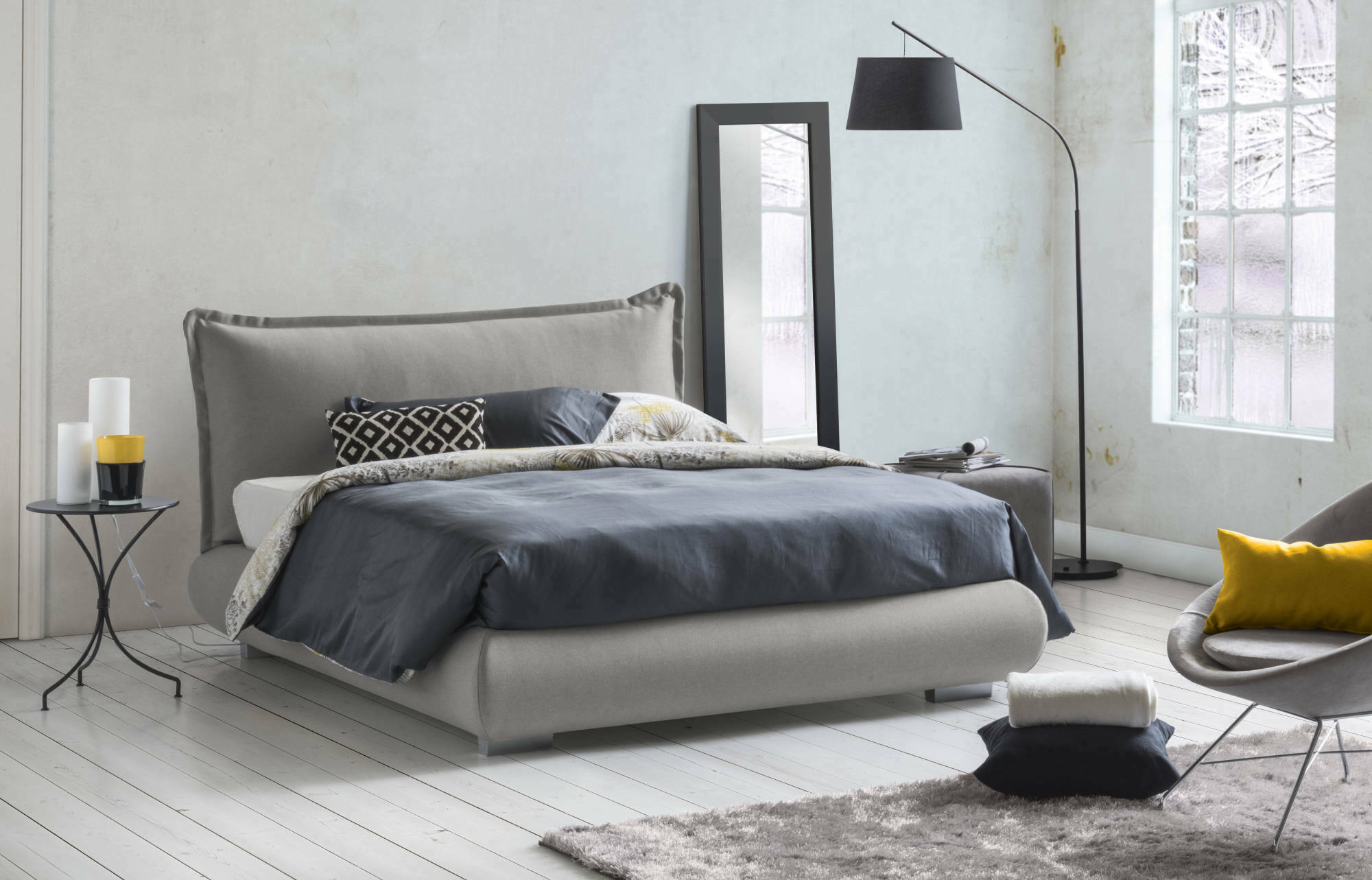 foto del prodotto letto matrimoniale geras, letto contenitore con rivestimento e testata in tessuto, made in italy, apertura frontale, adatto per materasso 160x190 cm, grigio