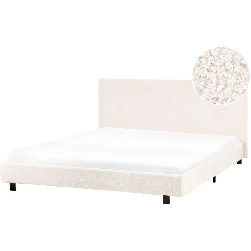 foto del prodotto letto matrimoniale imbottito boucl 160 x 200 cm con rete e testata bianco sporco albi