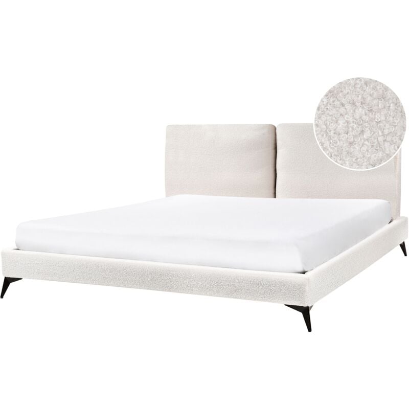 foto del prodotto letto matrimoniale imbottito in boucl bianco 180 x 200 cm con rete a doghe melle
