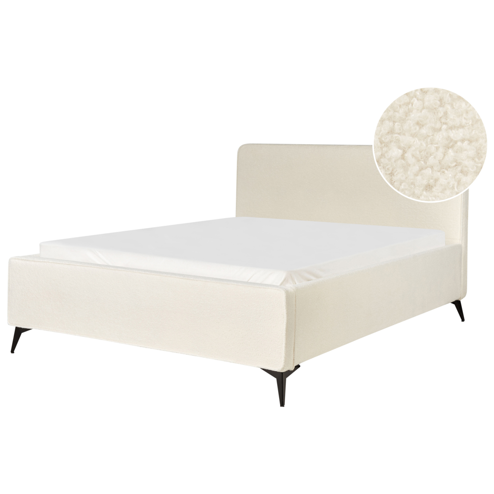 foto del prodotto letto matrimoniale imbottito in boucl crema gambe in metallo nero 160x200 cm testiera stile classico minimalista