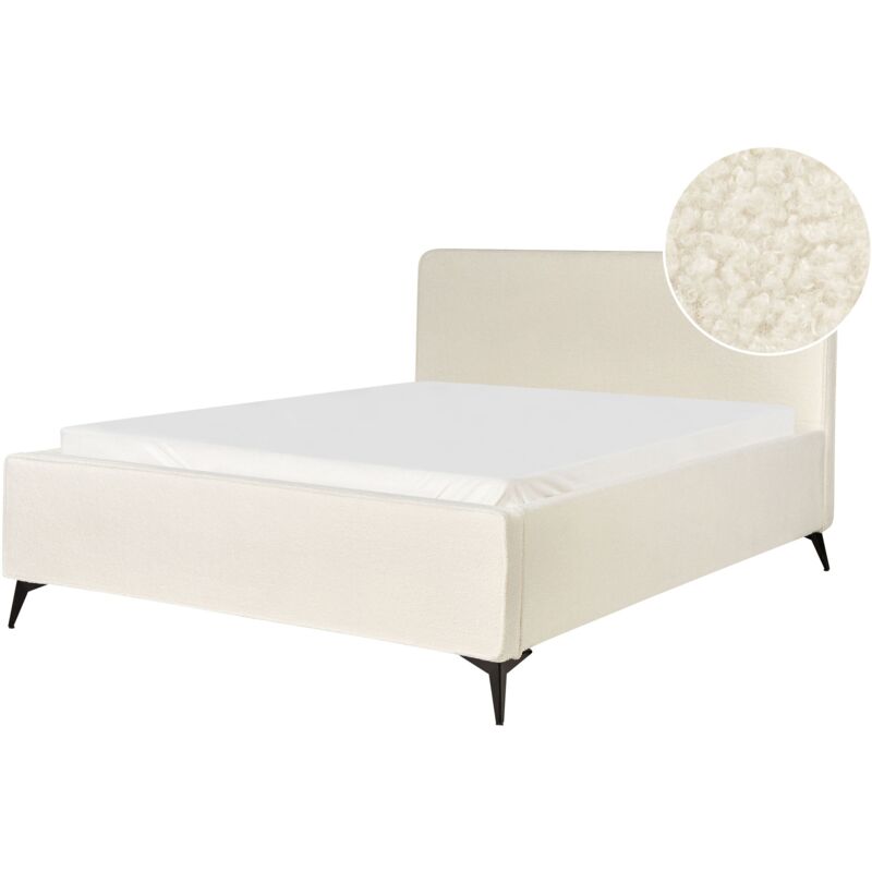foto del prodotto letto matrimoniale imbottito in boucl crema gambe in metallo nero 160x200 cm valognes