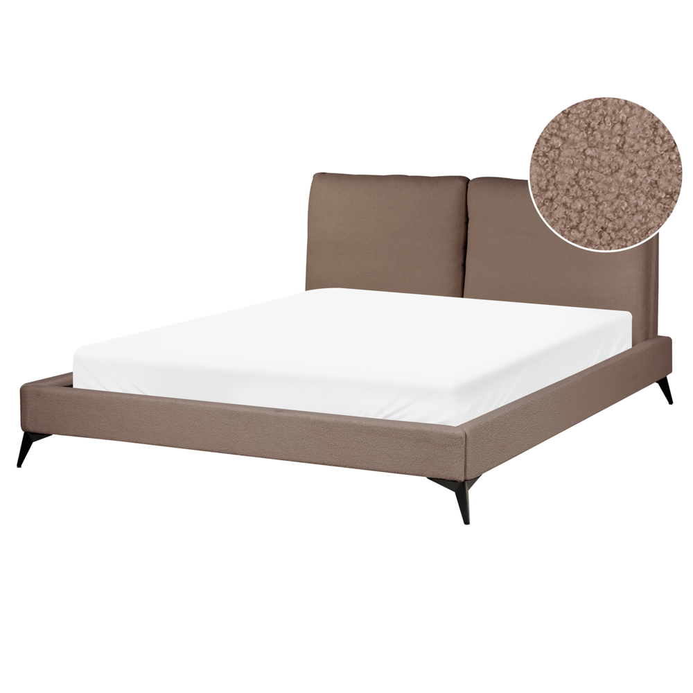 foto del prodotto letto matrimoniale imbottito in boucl marrone 160 x 200 cm con rete a doghe stile moderno