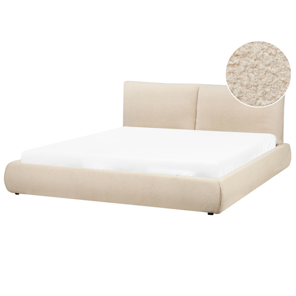foto del prodotto letto matrimoniale imbottito in tessuto boucle beige chiaro 180x200 cm stile classico camera da letto