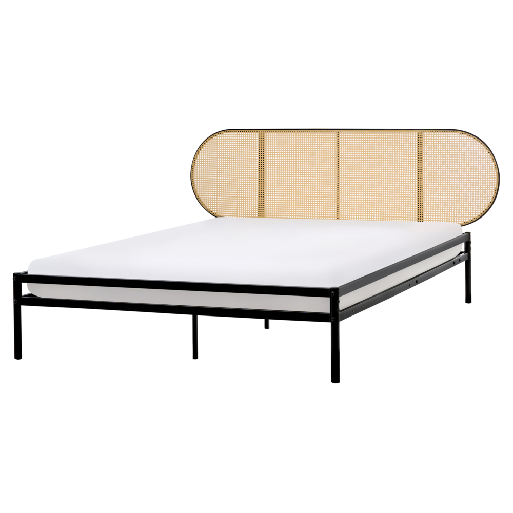 foto del prodotto letto matrimoniale imbottito in tessuto nero 160 x 200 cm rete a doghe gambe in legno moderno