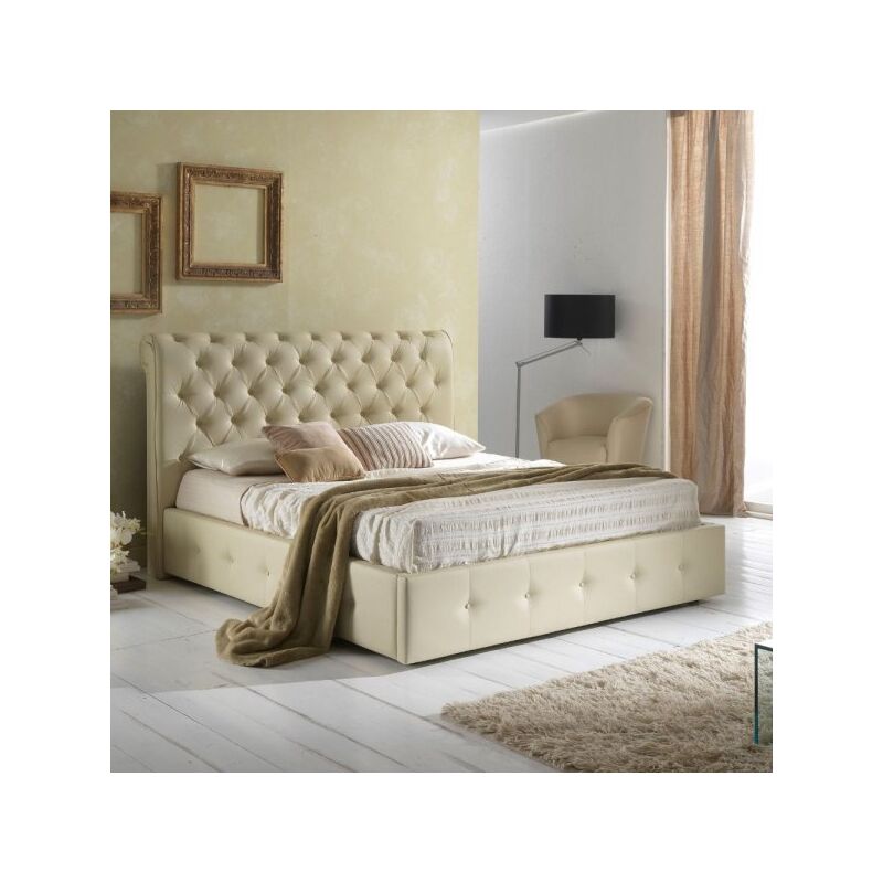 foto del prodotto letto matrimoniale imbottito peninsula con contenitore in ecopelle crema