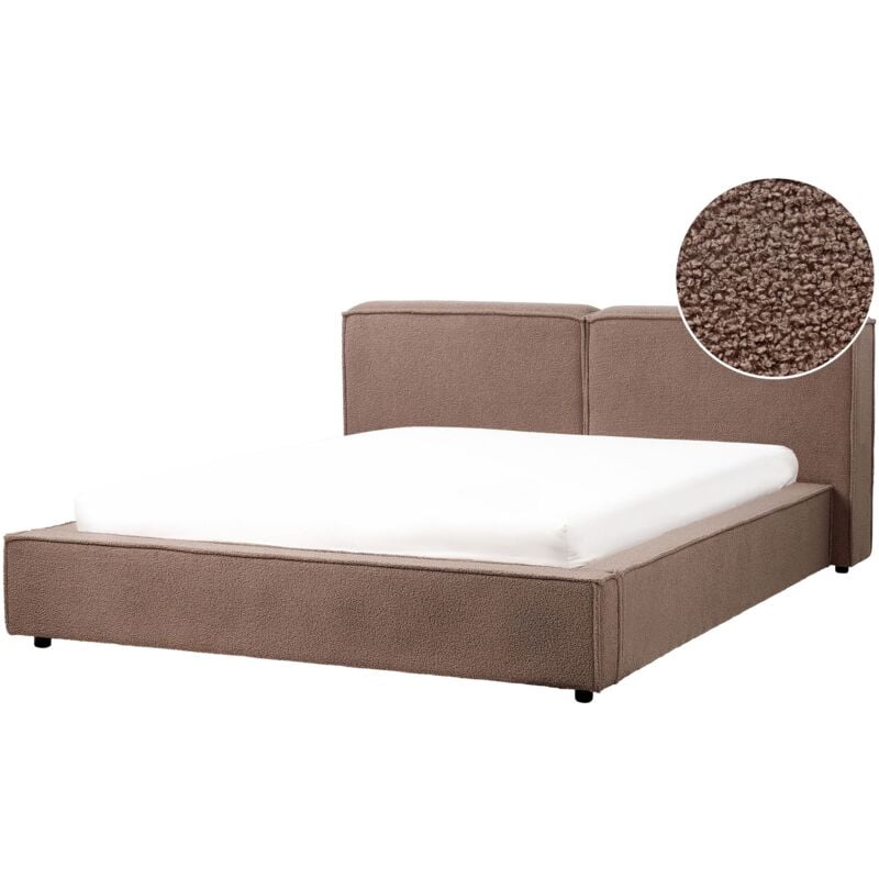 foto del prodotto letto matrimoniale in boucl marrone con struttura a doghe 160 x 200 cm lenzuola