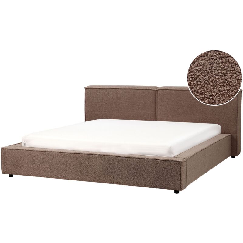 foto del prodotto letto matrimoniale in boucl marrone con struttura a doghe 180 x 200 cm linards