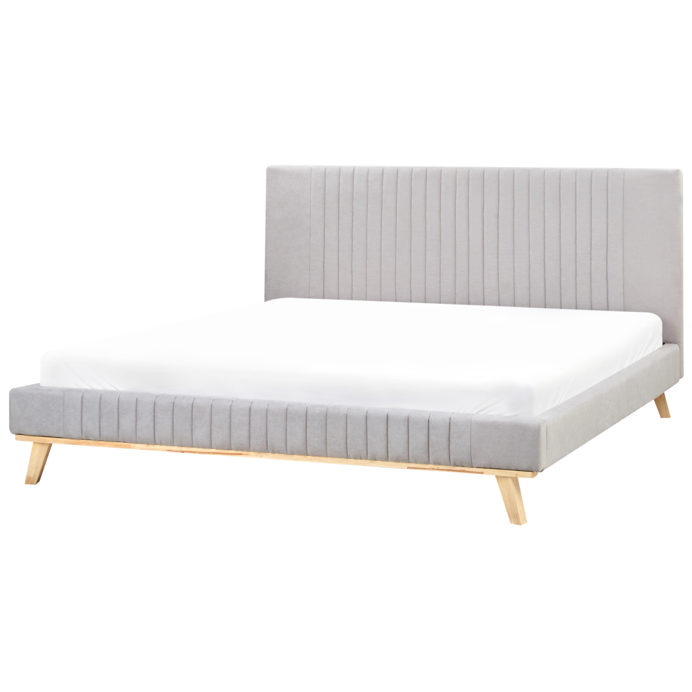 foto del prodotto letto matrimoniale in ciniglia grigio chiaro 180 x 200 cm struttura imbottita testiera trapuntata a canale