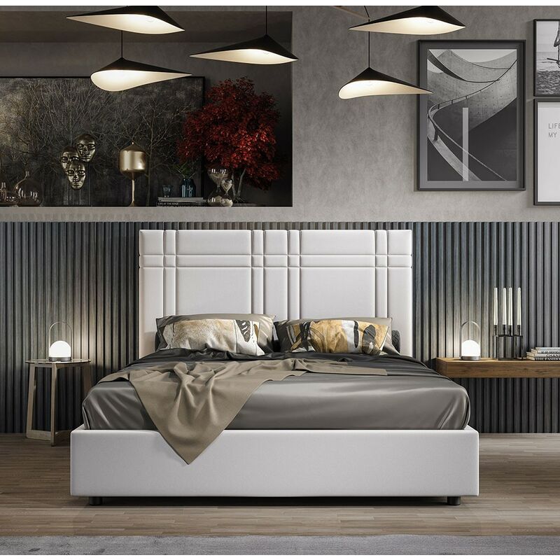 foto del prodotto letto matrimoniale in ecopelle bianco con contenitore 160x190 cm ravi