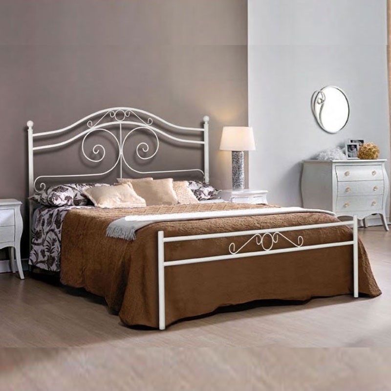 foto del prodotto letto matrimoniale in ferro battuto colore bianco opaco 170x200xh.138 cm