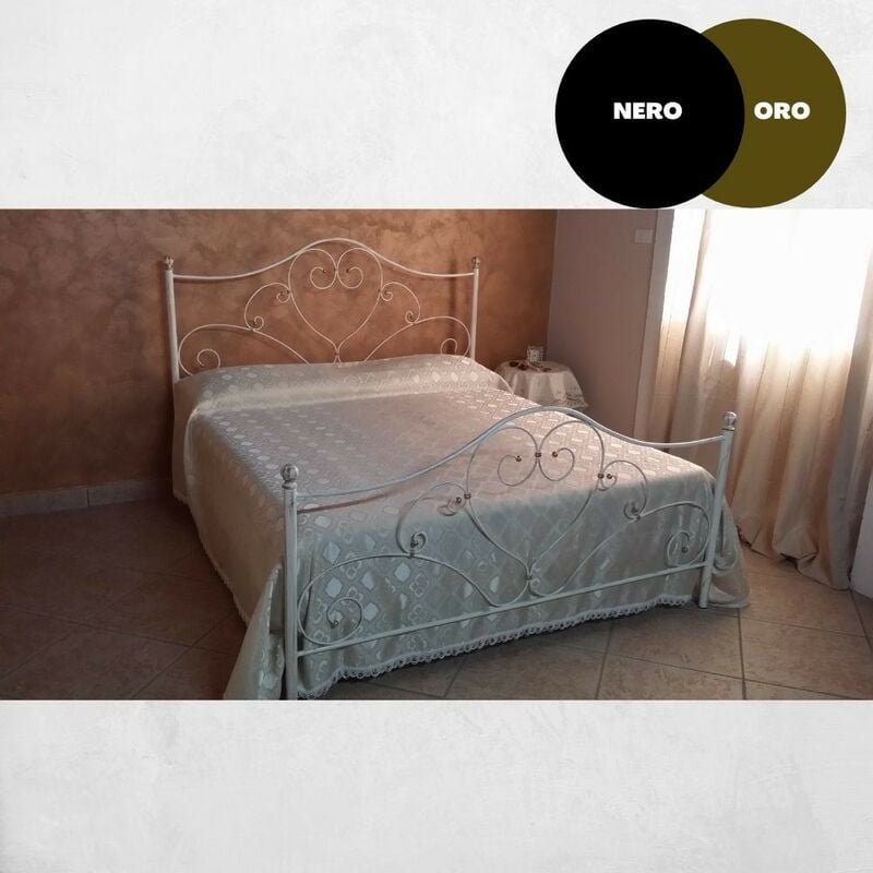 foto del prodotto letto matrimoniale in ferro battuto colore nero oro papavero