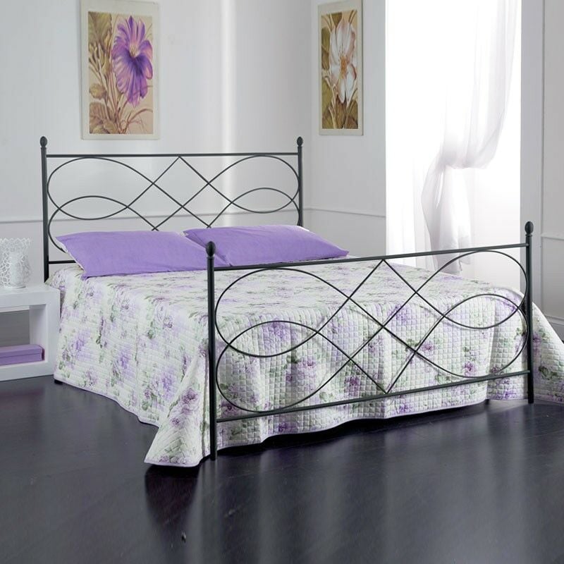 foto del prodotto letto matrimoniale in ferro battuto con pediera antracite margherita 170x202x h122 cm