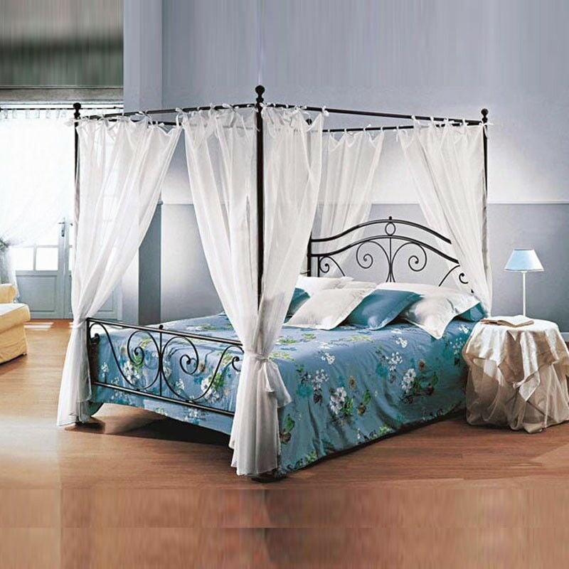 foto del prodotto letto matrimoniale in ferro con baldacchino nero