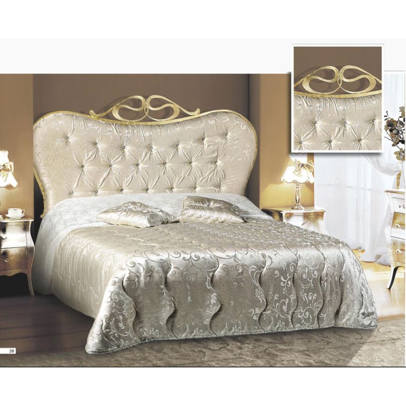 foto del prodotto letto matrimoniale in ferro con testiera imbottita tessuto damascato 172x202xh.140 cm