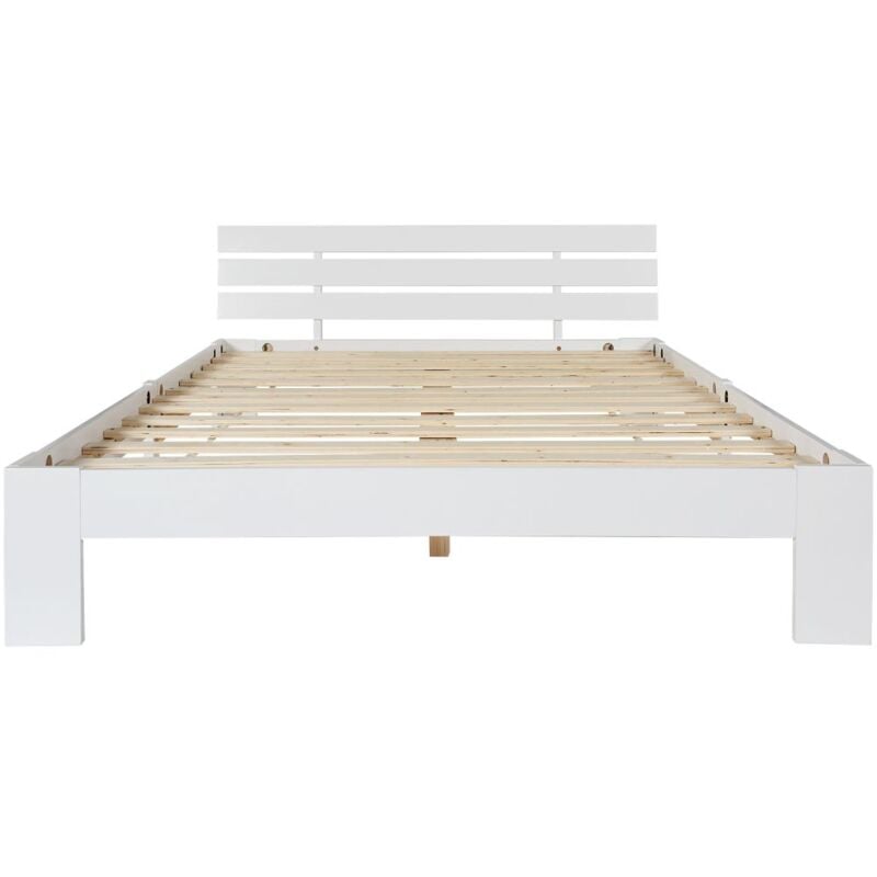 foto del prodotto letto matrimoniale in legno massiccio bianco con rete a doghe, utilizzabile come letto in pino, 200 x 140 cm