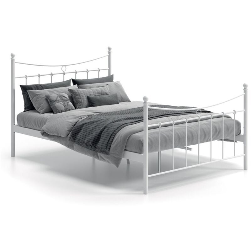 foto del prodotto letto matrimoniale in metallo bianco 140x200 sencha stile contemporaneo.