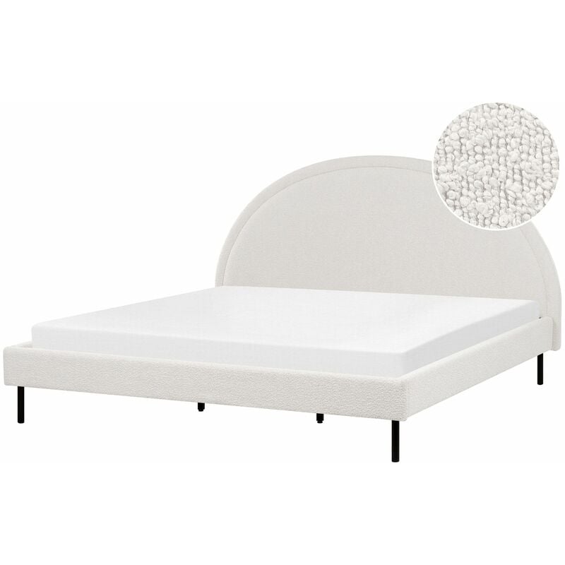 foto del prodotto letto matrimoniale in poliestere boucl bianco imbottito con base a doghe e testiera rotonda 180 x 200 cm margut