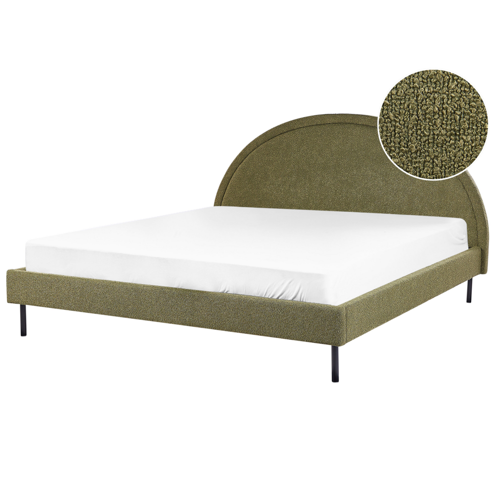foto del prodotto letto matrimoniale in poliestere boucl verde imbottito con base a doghe e testiera rotonda 180 x 200 cm minimalista retr 