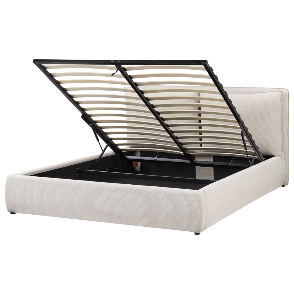 foto del prodotto letto matrimoniale in tessuto beige con contenitore 160 x 200 cm camera da letto moderna
