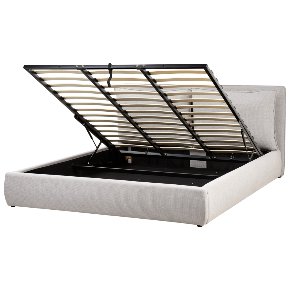 foto del prodotto letto matrimoniale in tessuto grigio chiaro con contenitore 180 x 200 cm camera da letto moderna