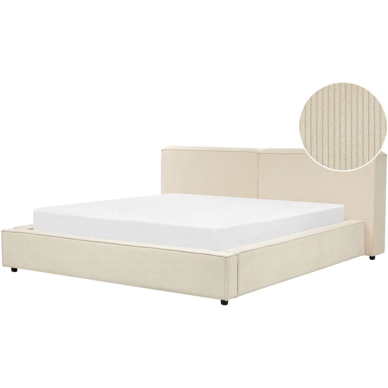 foto del prodotto letto matrimoniale in velluto a coste con struttura a doghe beige 180 x 200 cm linards
