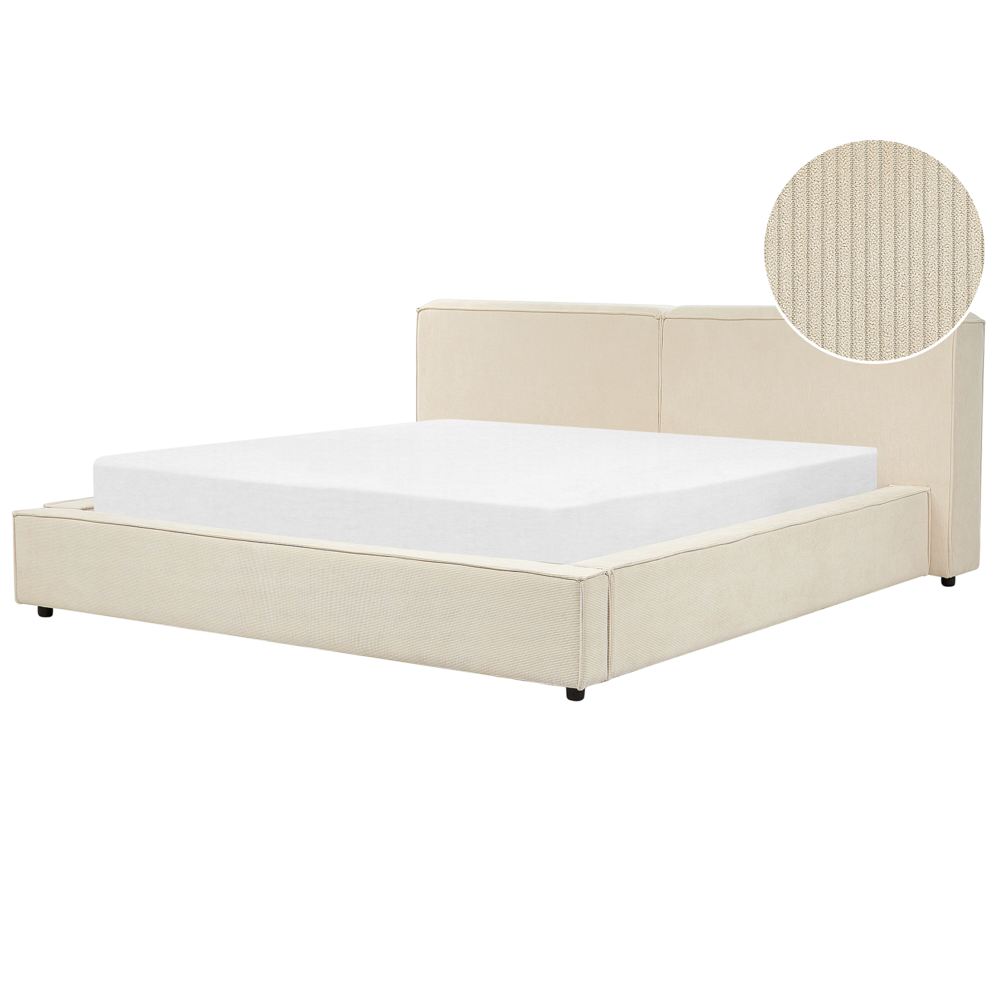foto del prodotto letto matrimoniale in velluto a coste con struttura a doghe beige 180 x 200 cm stile classico camera da letto
