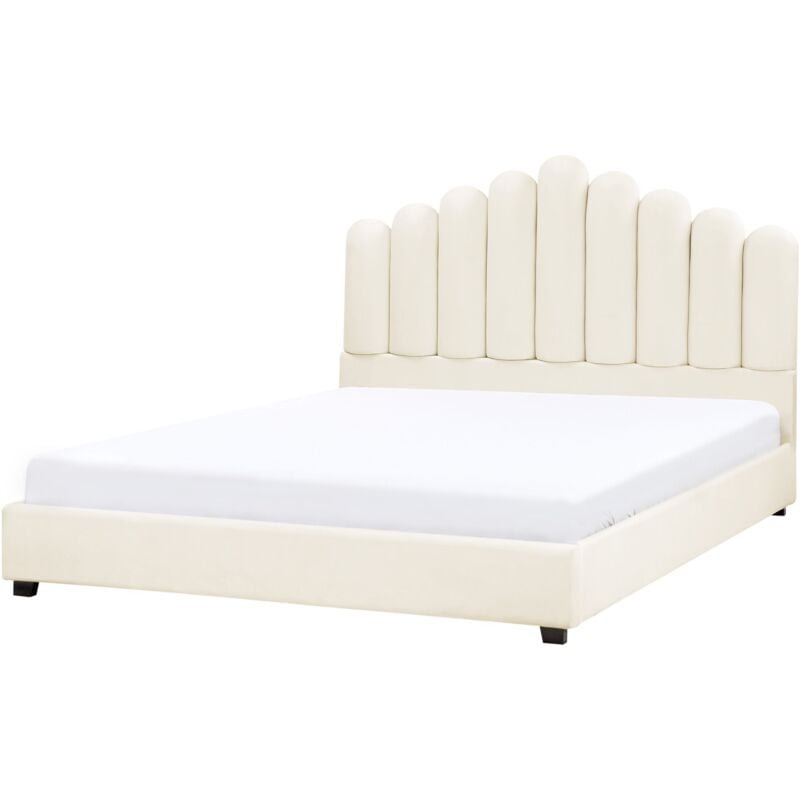 foto del prodotto letto matrimoniale in velluto bianco sporco 180 x 200 cm testata alta a conchiglia vincennes