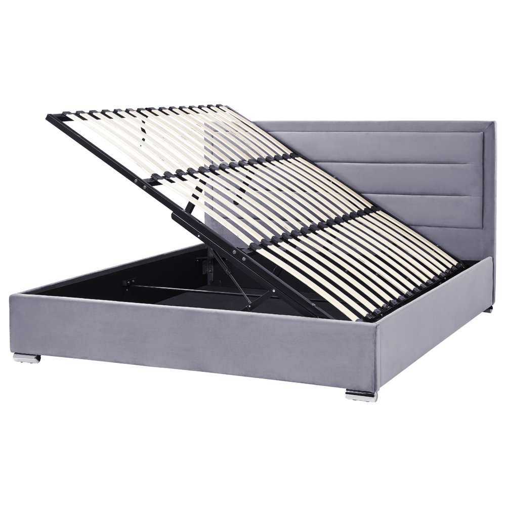 foto del prodotto letto matrimoniale in velluto con contenitore grigio scuro 180 x 200 cm design moderno imbottito con testiera ottomana