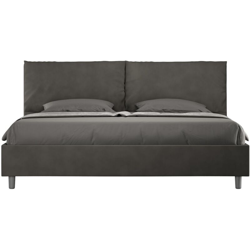 foto del prodotto letto matrimoniale king size rivestito in microfibra con cuscini xl antea large colore grigio tipologia letto con rete dimensione rete 