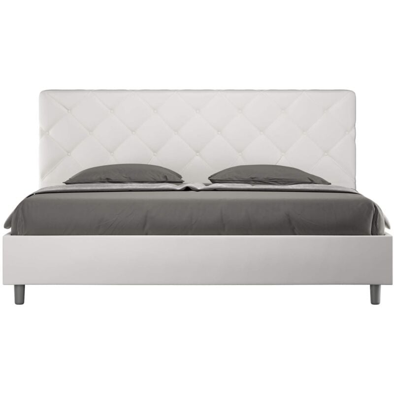 foto del prodotto letto matrimoniale king size rivestito in similpelle priya colore bianco tipologia letto con rete dimensione rete 200x200