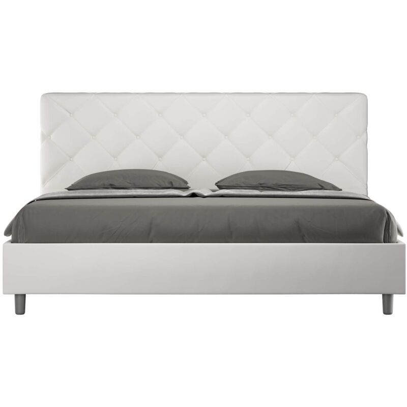 foto del prodotto letto matrimoniale king size rivestito in similpelle priya colore bianco tipologia letto con rete e contenitore dimensione rete 200x200