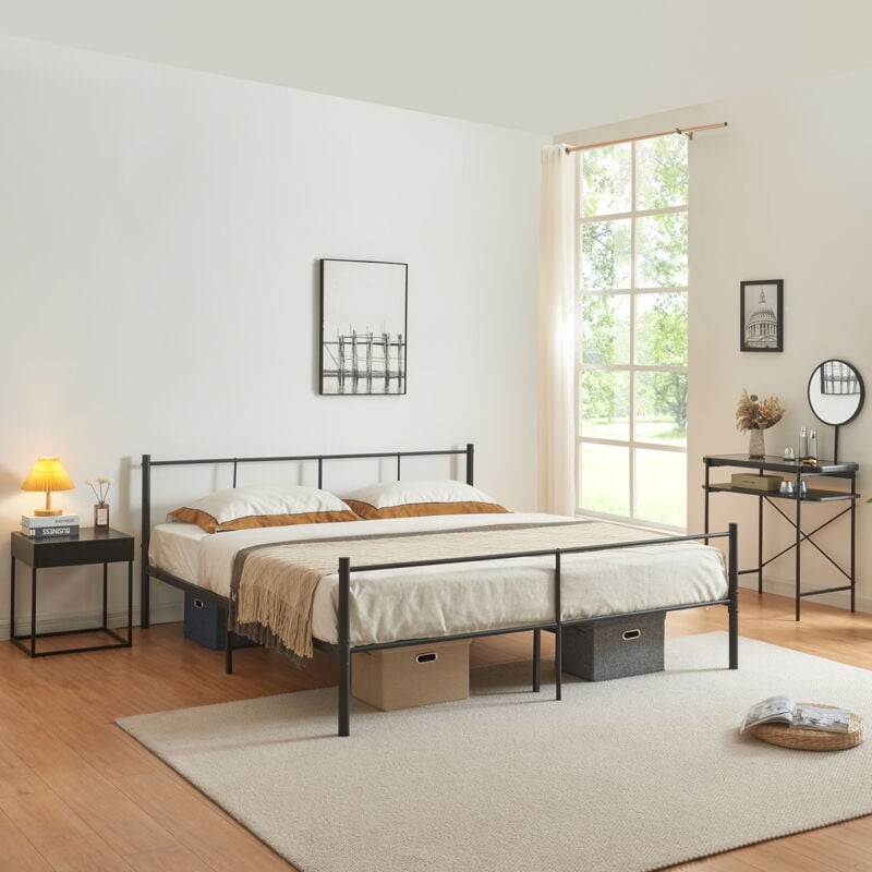 foto del prodotto letto matrimoniale laos 160x200 cm con testiera e pediera acciaio nero en.casa 
