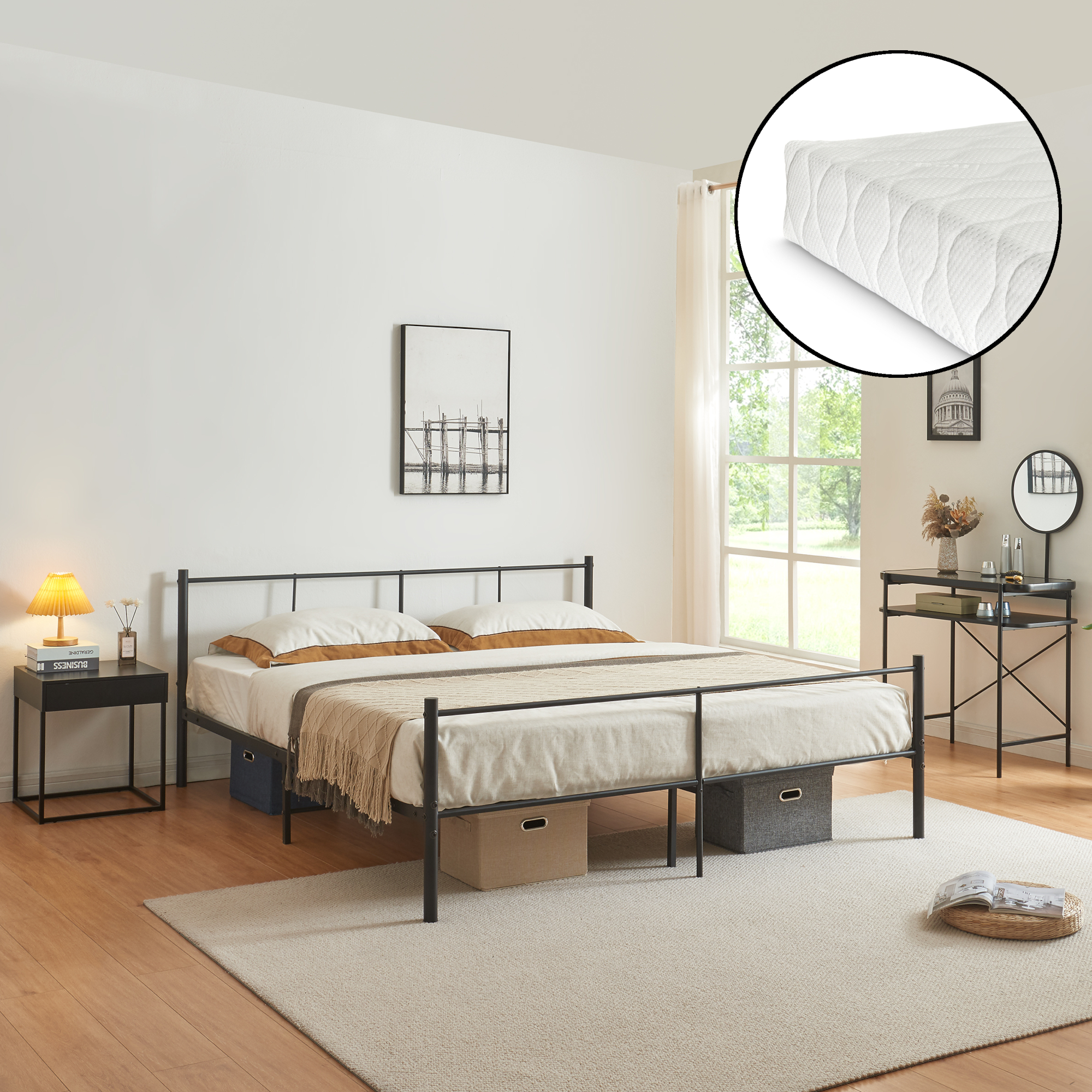foto del prodotto letto matrimoniale laos con materasso 180x200 cm letto in acciaio con testiera e pediera nero en.casa 