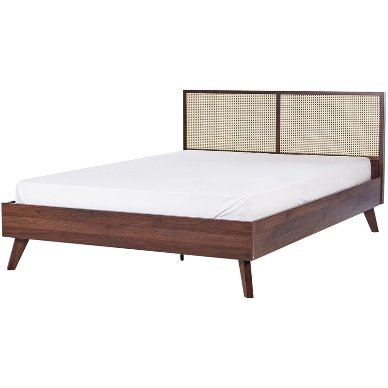 foto del prodotto letto matrimoniale legno di pioppo scuro con testiera in vimini 140 x 200 cm monpazier