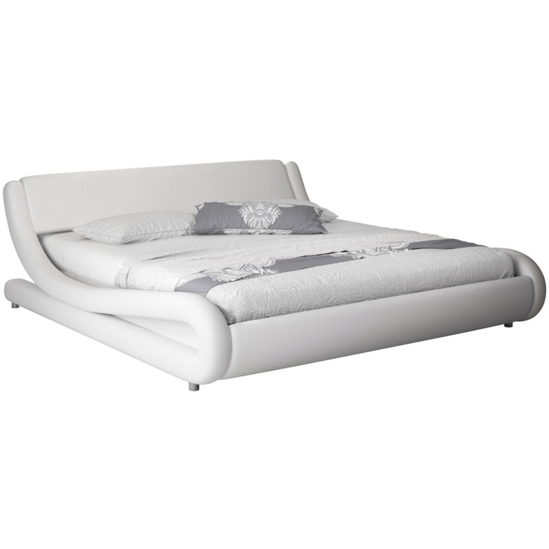 foto del prodotto letto matrimoniale letto con testiera e rete struttura letto design bianco opaco llegno ed ecopelle modello alessia per materasso 160x200