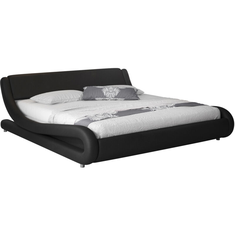 foto del prodotto letto matrimoniale letto con testiera e rete struttura letto design nero opaco llegno e ecopelle modello alessia per materasso 120x190