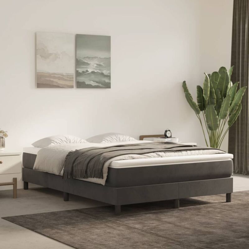 foto del prodotto letto matrimoniale,letto per adulti,giroletto a molle grigio scuro 140x200 cm in velluto cfw690306