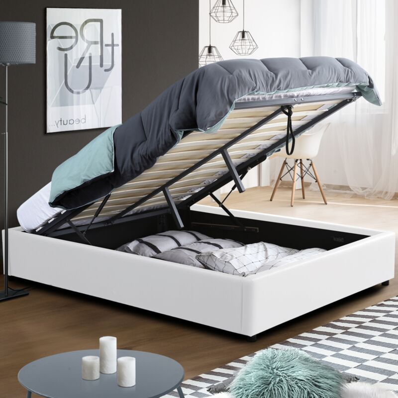 foto del prodotto letto matrimoniale miami con rete a doghe 140 x 190 cm pvc bianco