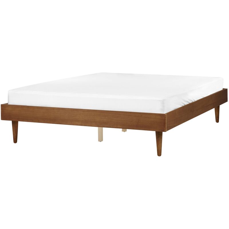 foto del prodotto letto matrimoniale moderno con struttura a doghe in legno di gomma chiaro senza testiera 160 x 200 cm toucy