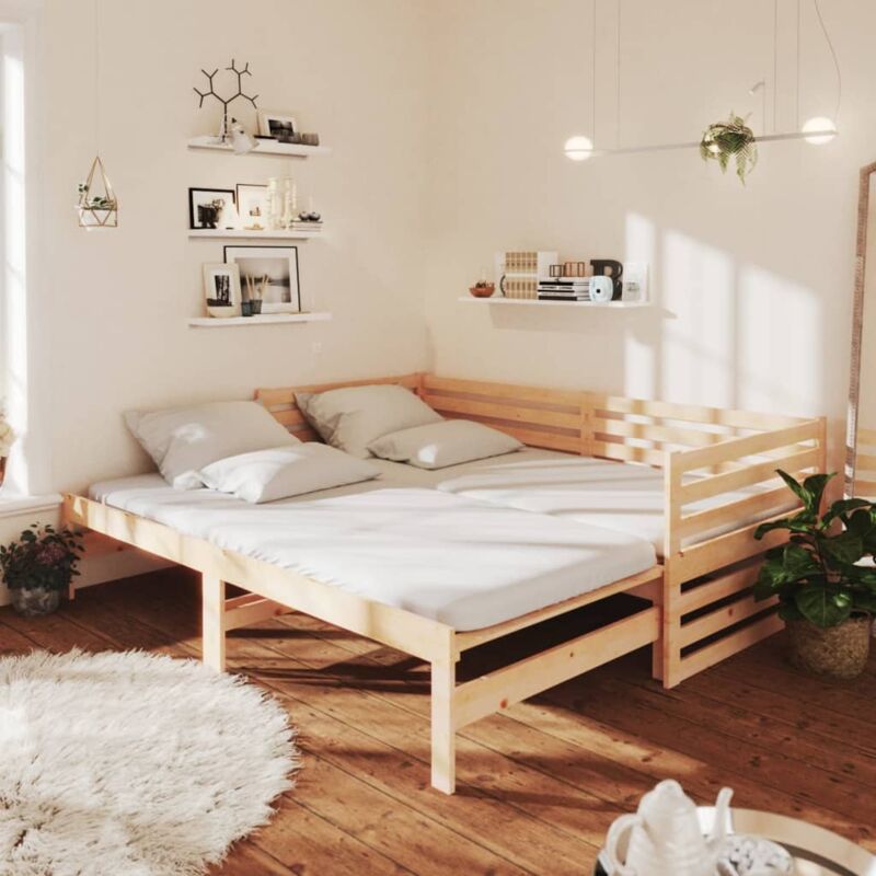 foto del prodotto letto matrimoniale moderno ,dormeuse estraibile in legno massello di pino 2x 90x200 cm itd91874