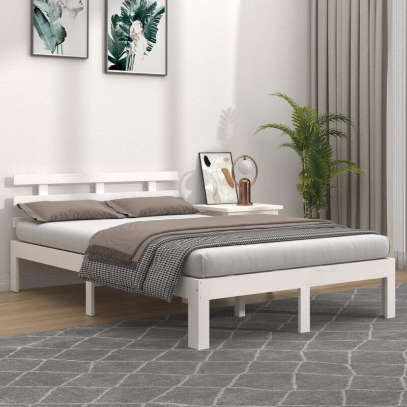 foto del prodotto letto matrimoniale moderno ,giroletto bianco in legno massello 140x190 cm itd97382