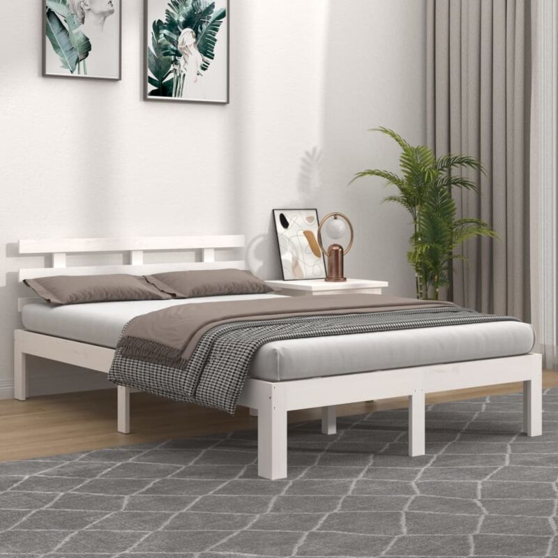 foto del prodotto letto matrimoniale moderno ,giroletto bianco in legno massello 160x200 cm itd18428