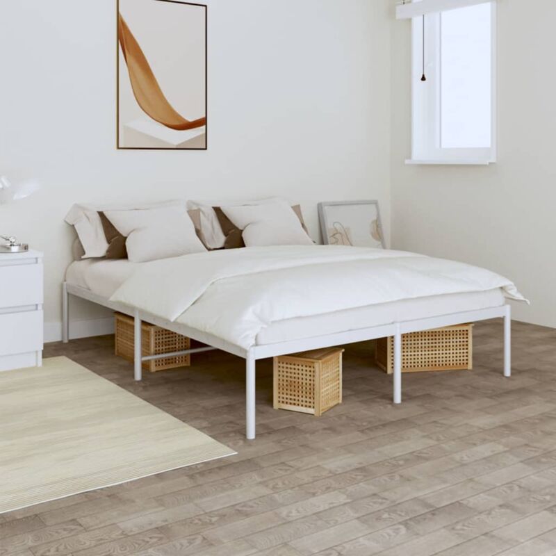 foto del prodotto letto matrimoniale moderno ,giroletto in metallo bianco 160x200 cm itd12818