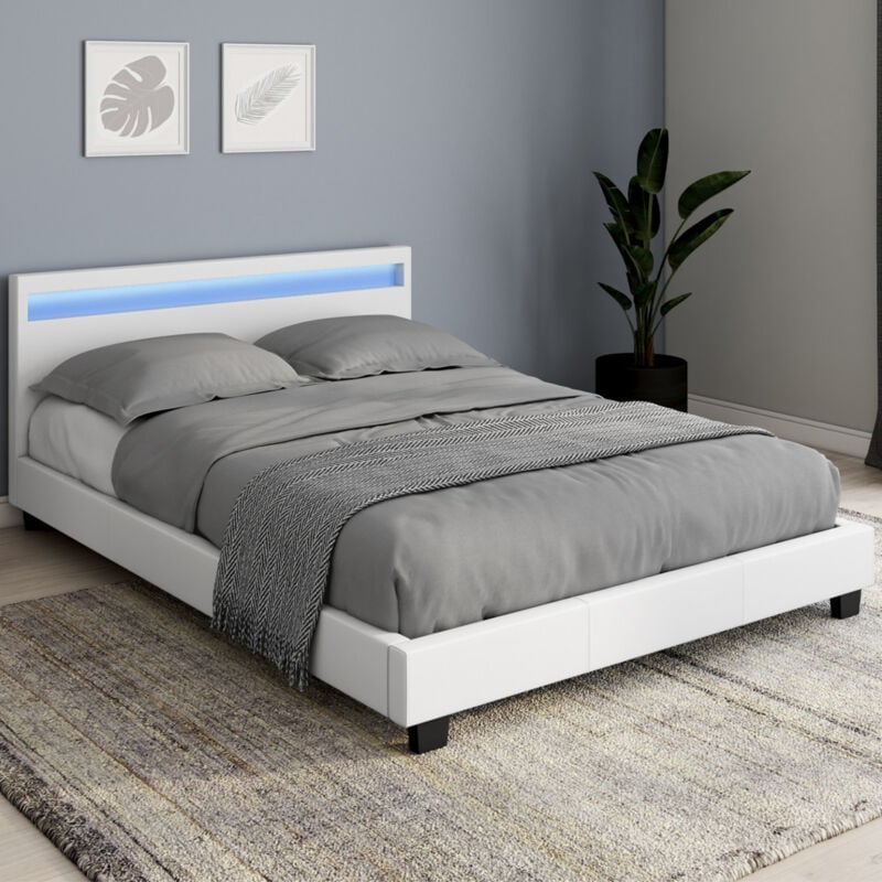 foto del prodotto letto matrimoniale neo 140 x 190 cm in pvc bianco con base e led integrati