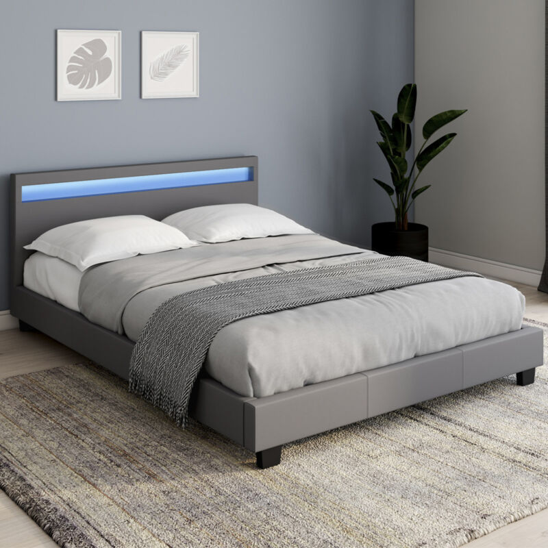 foto del prodotto letto matrimoniale neo 140 x 190 cm pvc grigio con base e led integrati