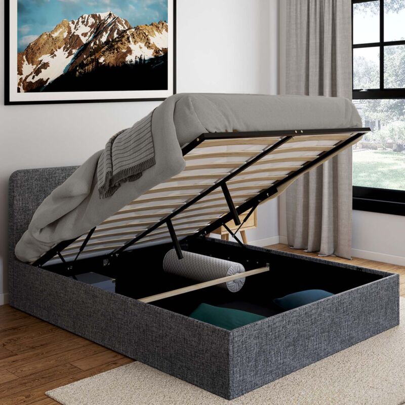 foto del prodotto letto matrimoniale norfolk con rete a doghe 140x190cm in tessuto grigio antracite